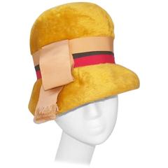 Vintage C.1950 Herbert Bernard Golden Mohair Hat With Asymmetrical Brim
