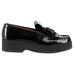 Celine Plateau Loafers aus schwarzem Leder mit Quaste, Größe IT 40