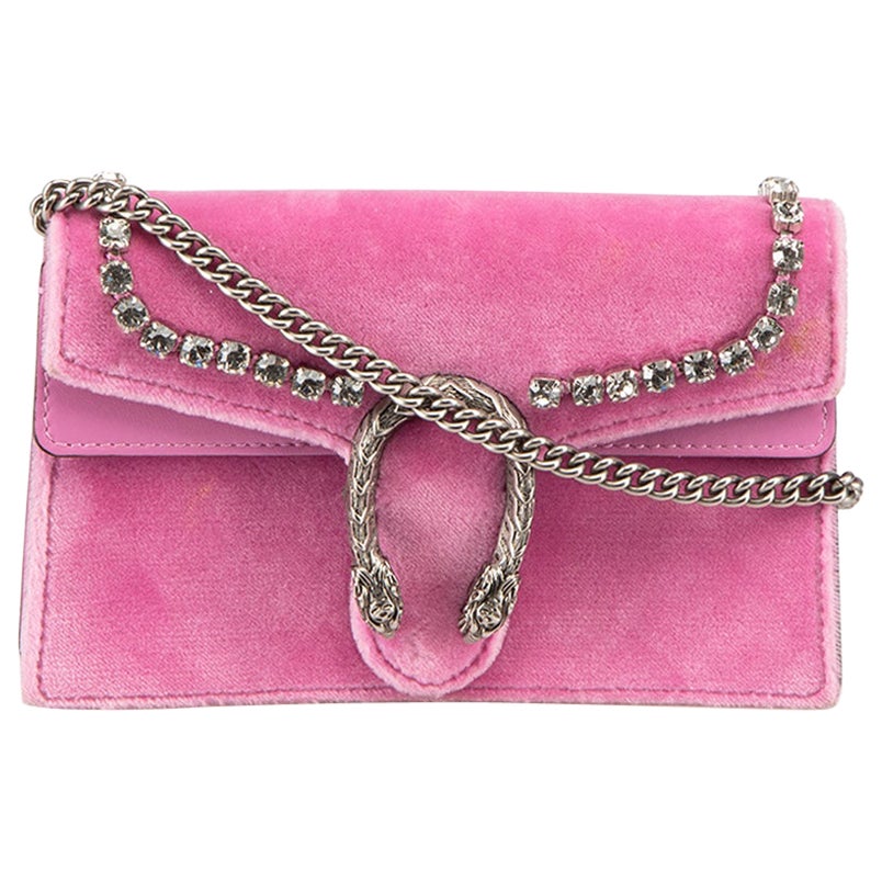 Gucci Pink Velvet Mini Dionysus Embellished Bag For Sale