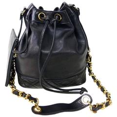 Chanel Black Lambskin Drawstring Shoulder Bag with Pouch