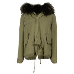 Mr & Mrs Italy Khaki Fur Trimmed Parka Coat Size XXS