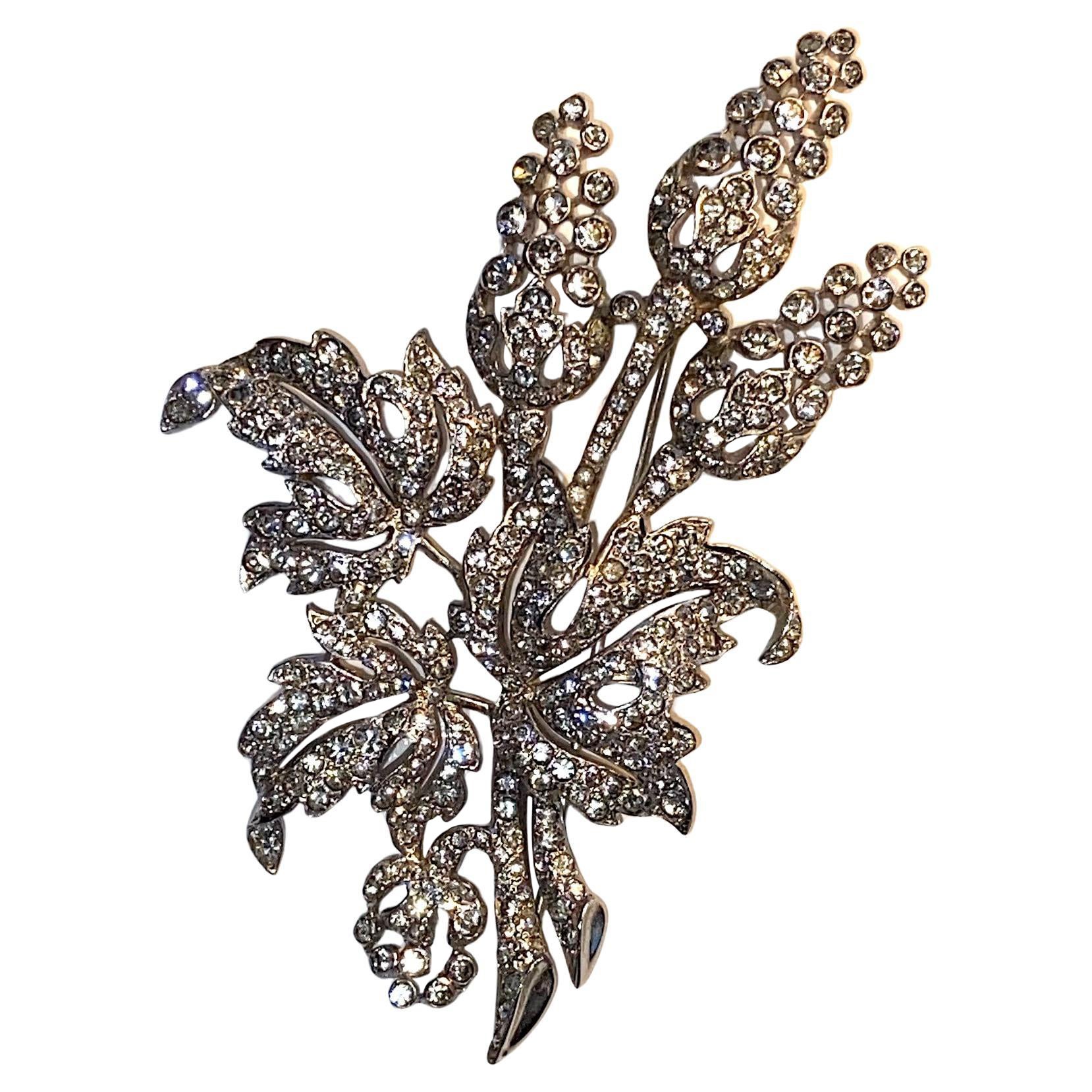 Marcel Boucher Rhinestone Floral Brooch from 1941 For Sale