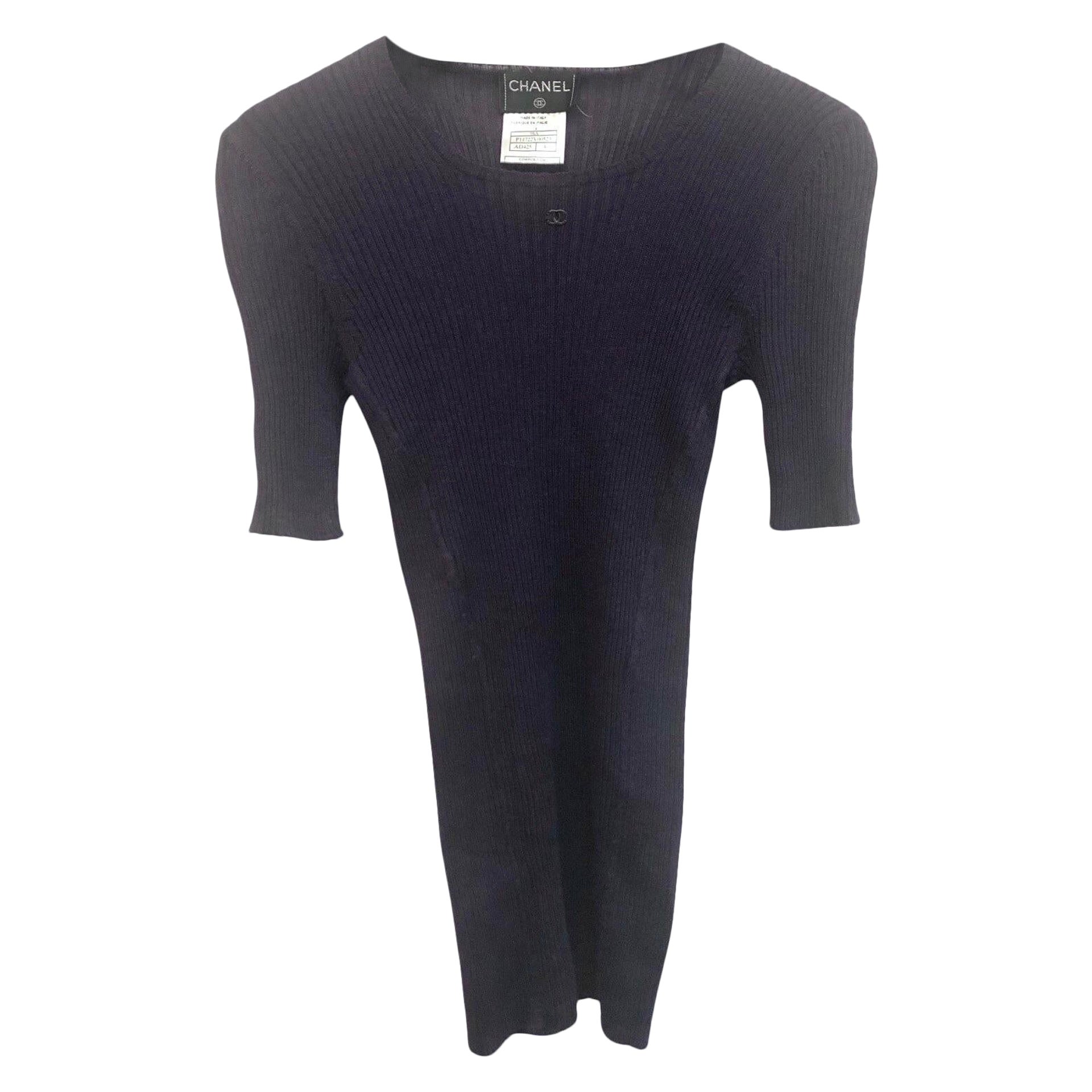 Chanel Dark Purple Cashmere and Silk  Short Sleeves Top For Sale