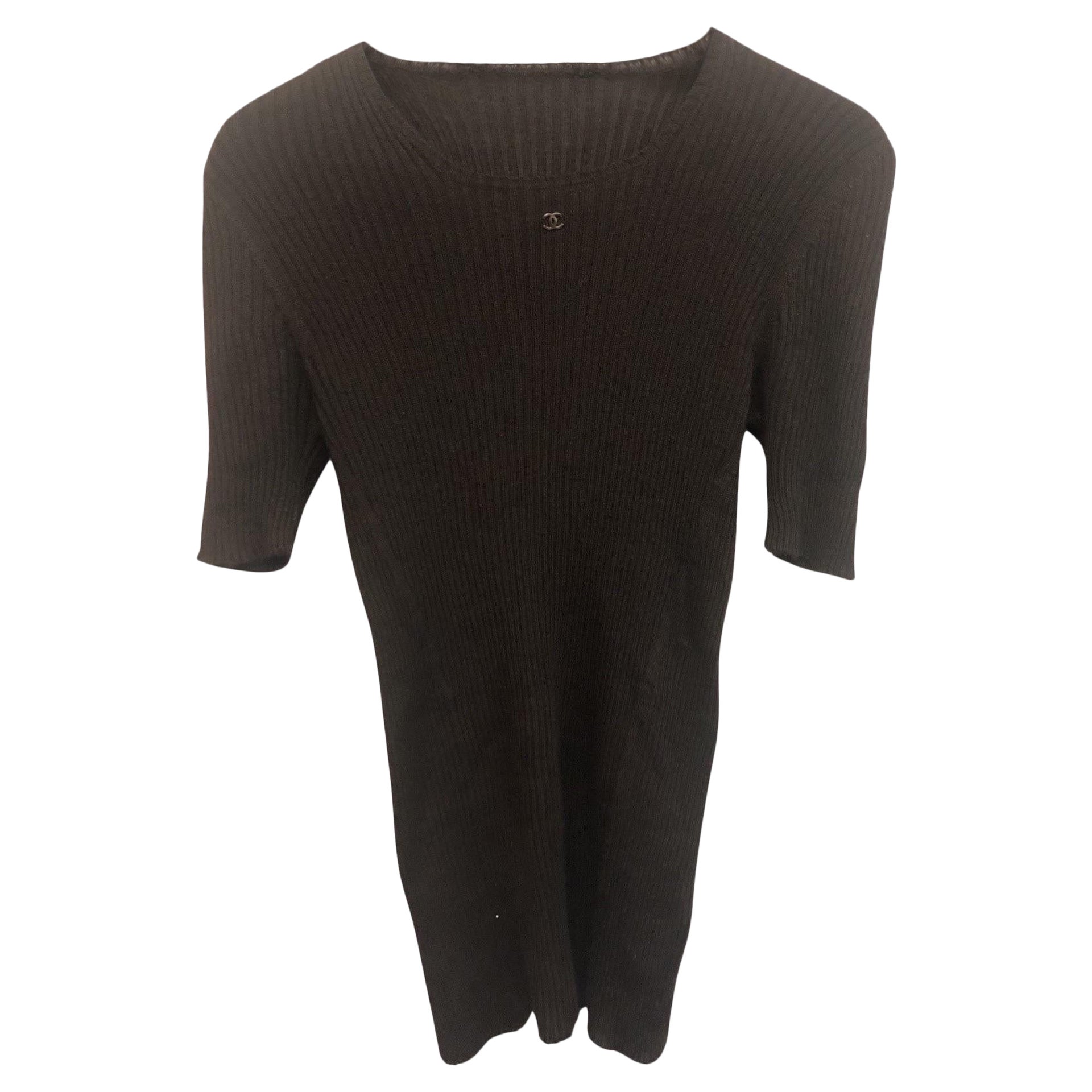 Chanel Dark Brown Cashmere and Silk Short Sleeves Top  For Sale