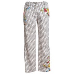 Retro 2005 Christian Dior by John Galliano embroidered Beige Trotter Pants Y2k Jeans