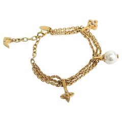 Louis Vuitton LV Logo Gold Chain Link Damier Monogram Flower Bracelet in Box