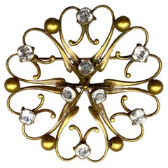 Vintage Joseff of Hollywood Russian Gold and Crystal Round Brooch