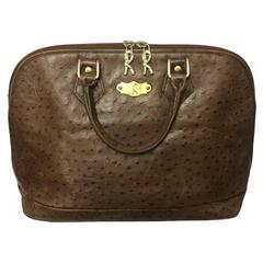 Retro Roberta di Camerino ostrich embossed brown leather bag in Alma style