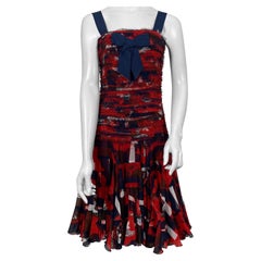 Oscar de la Renta Runway Pre Fall 2011 Red White and Blue Silk Dress- Size M