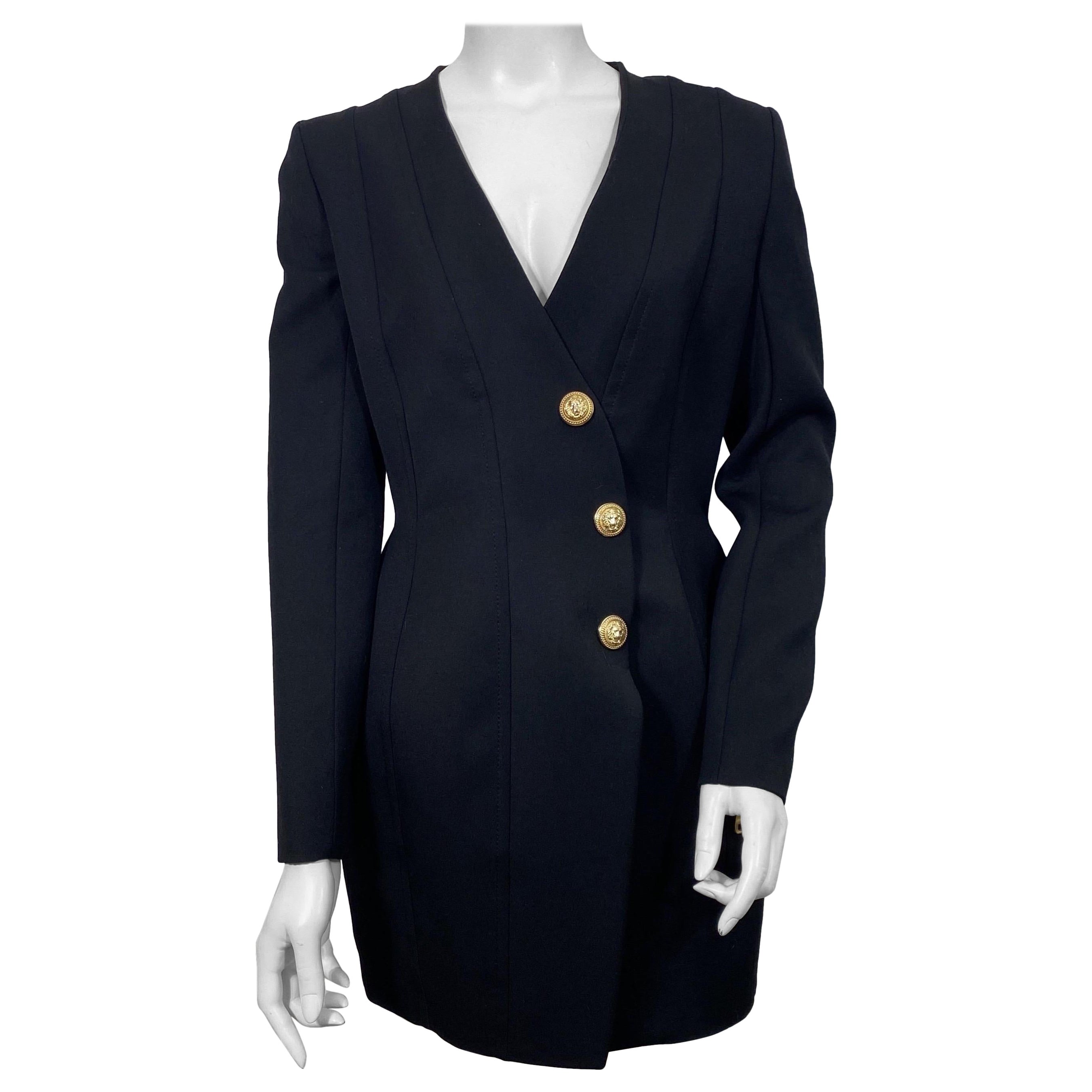 Balmain Black V Neck Blazer Mini Dress - Size 42 For Sale