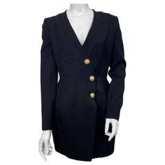 Used Balmain Black V Neck Blazer Mini Dress - Size 42