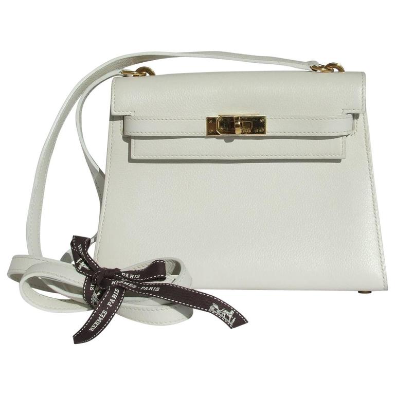 Hermes Vintage Mini Kelly Bag Sellier WeiBes Leder Gold Hdw 20 cm RARE bei 1stDibs