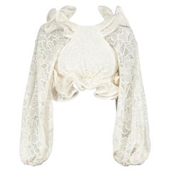 Zimmermann White Lace Ruffled Balloon Sleeve Crop Top Size S