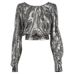 MSGM Silver Open Back Sequin Top Size S