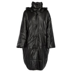 NANUSHKA Black Faux Leather Hooded Puffer Coat Size S