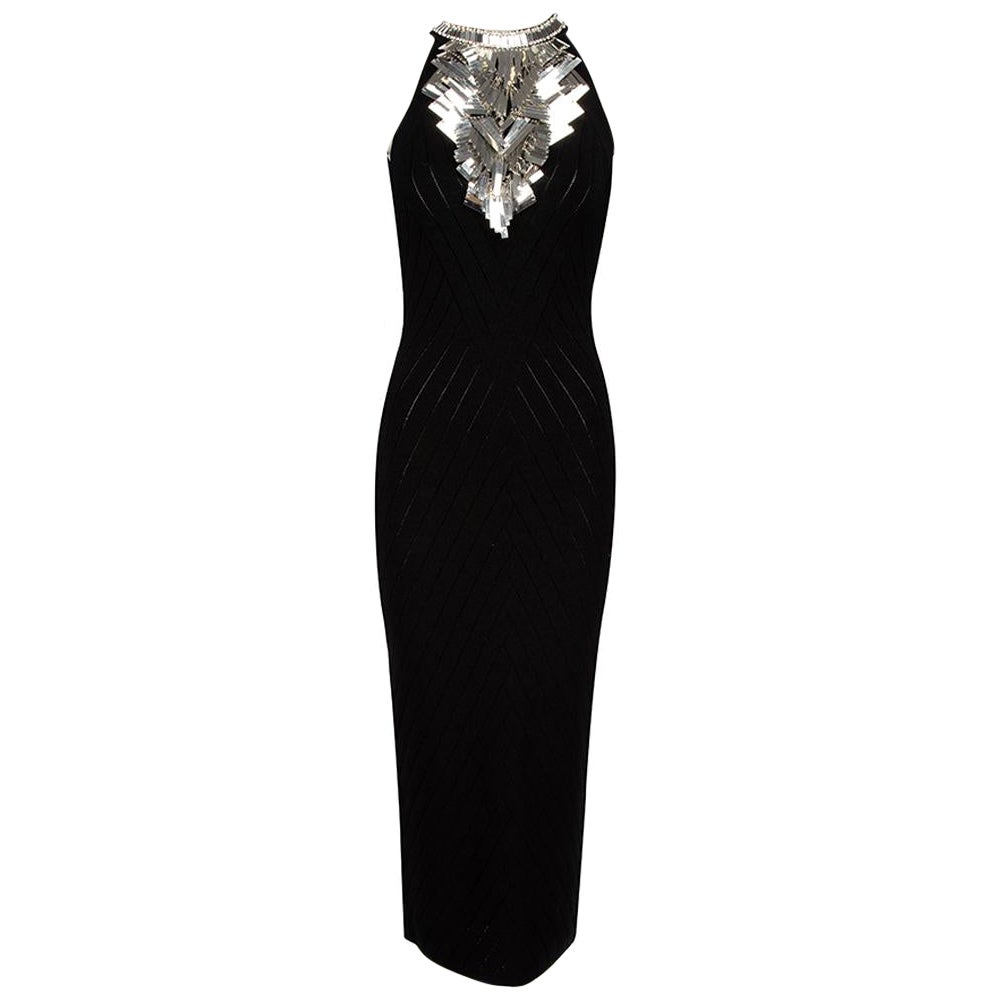 Balmain Black Knit Embellished Midi Dress Size S