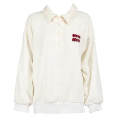 Miu Miu White Terry Cloth Logo Polo Collar Sweater Size S