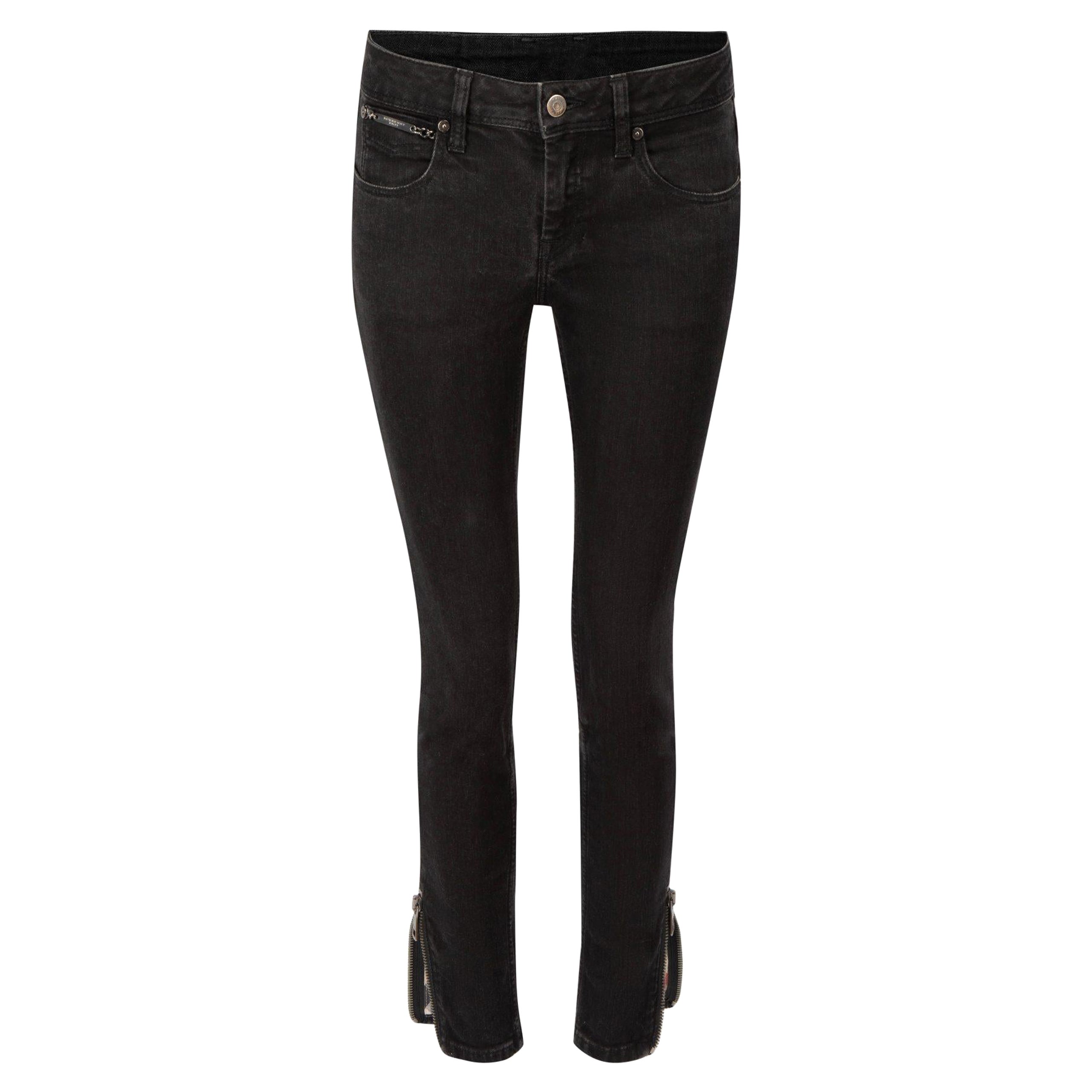 Burberry Black Zipped Cuff Skinny Jeans Size S For Sale