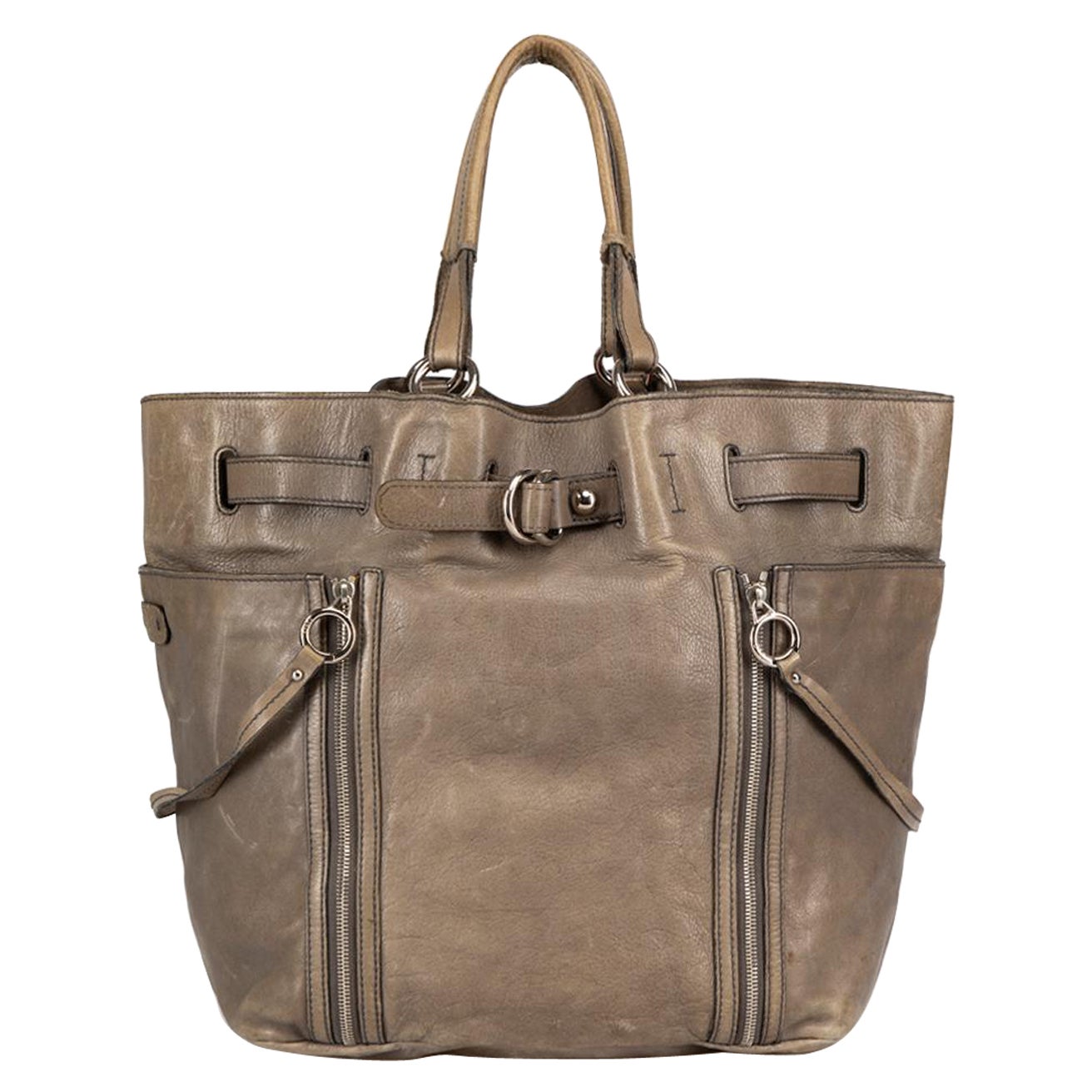 Dolce & Gabbana Khaki Leather Strap Tote Bag
