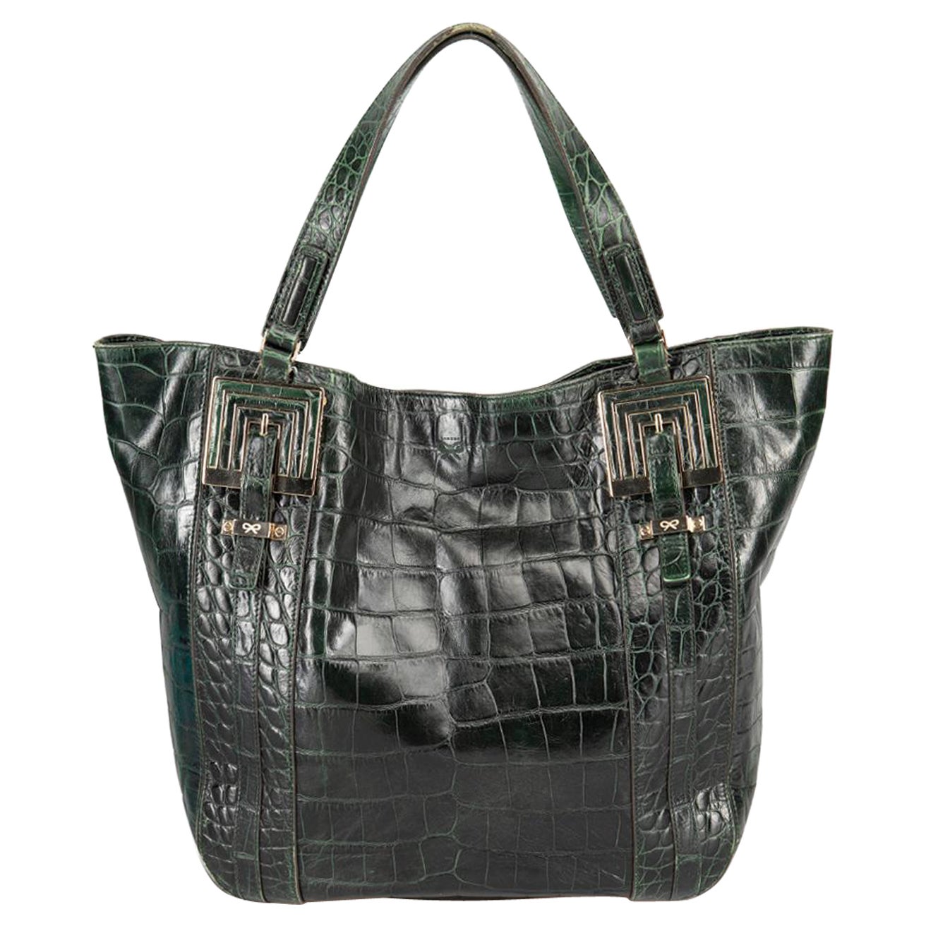 Anya Hindmarch Green Leather Croc Embossed Tote