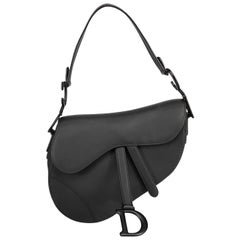 Used Dior Black Leather Ultramatte Saddle Bag