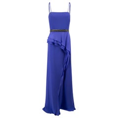 Badgley Mischka Blue Ruffle Embellished Maxi Gown Size XL