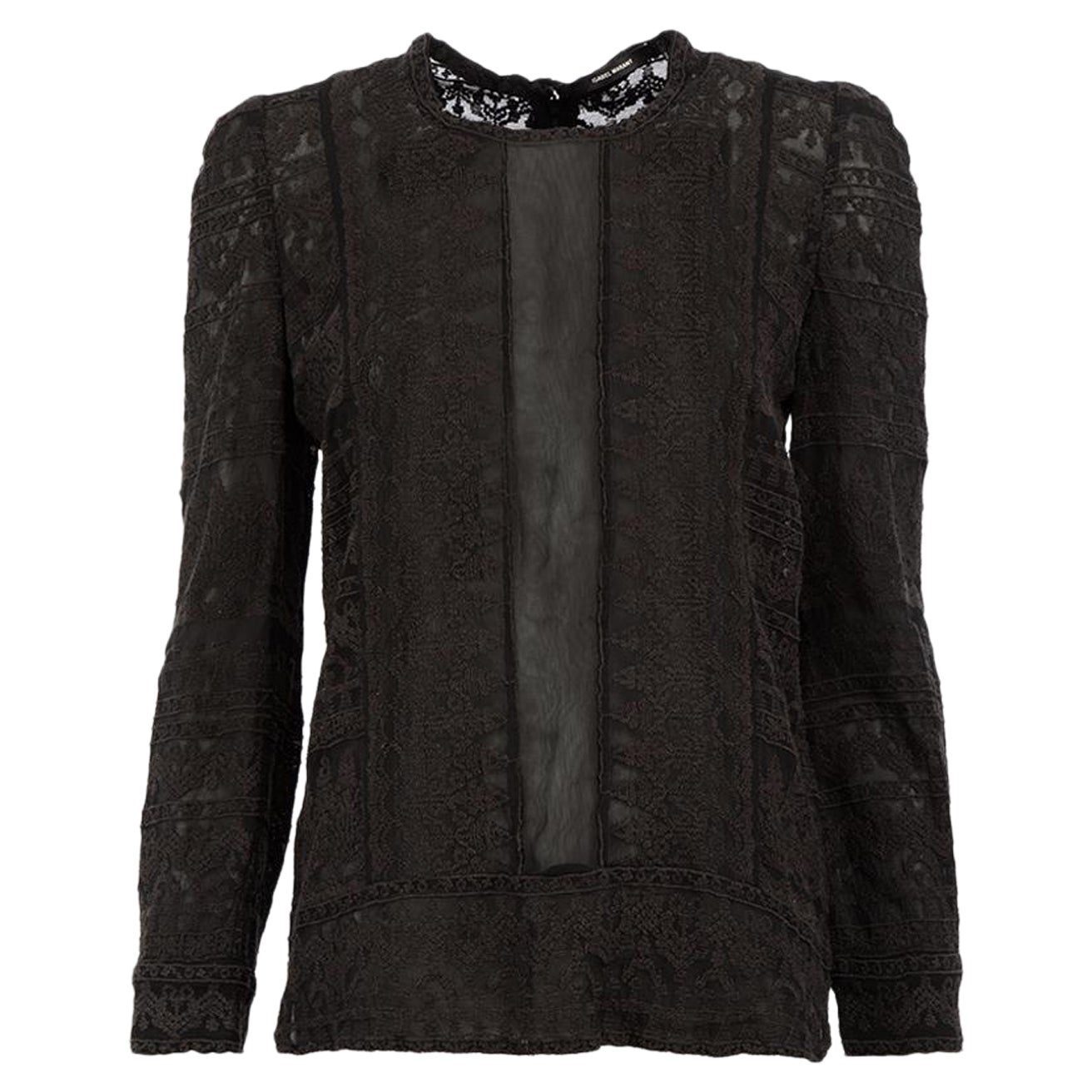 Isabel Marant Black Embroidered Sheer Top Size M For Sale