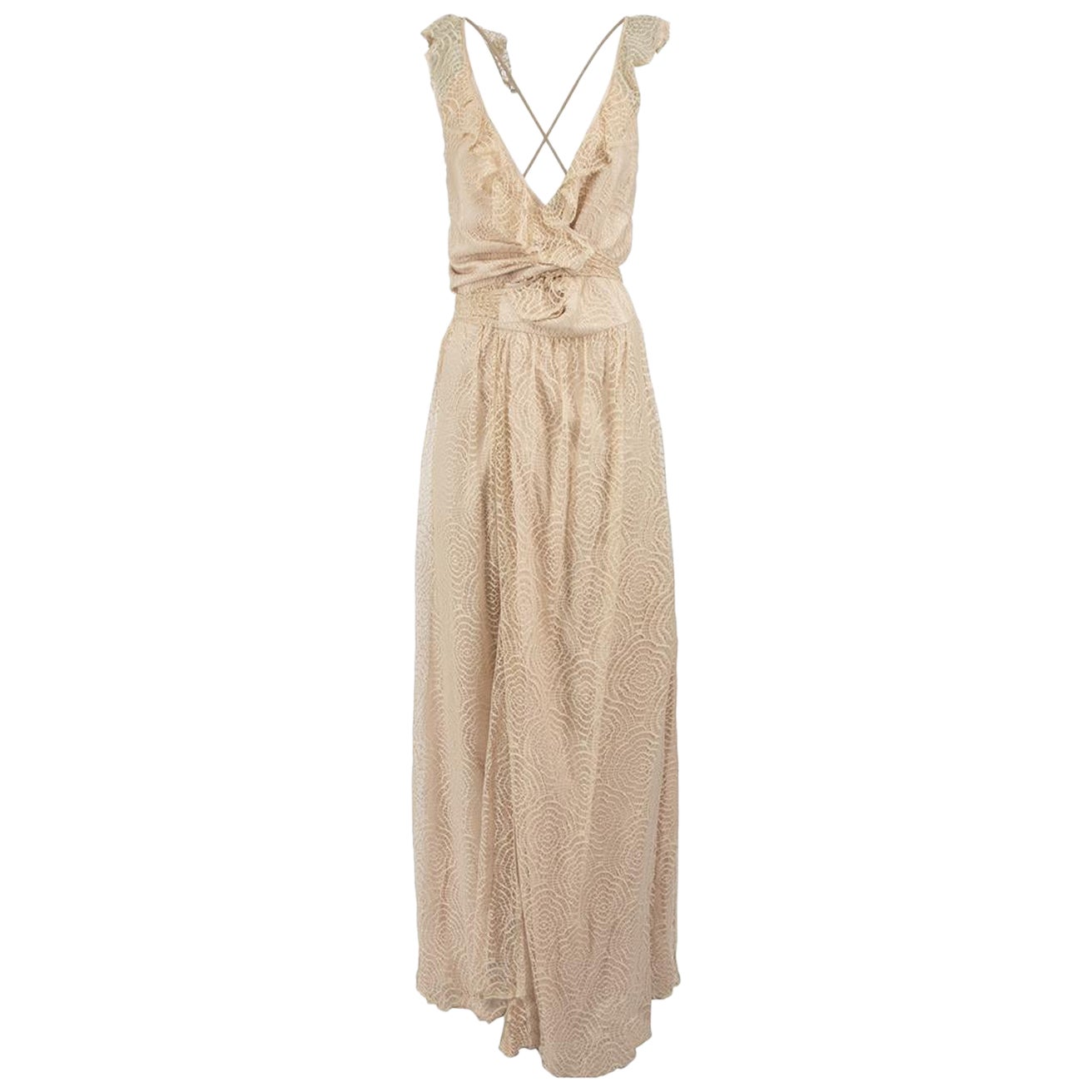 Joanna August Ceremony by Joanna August Beige Lace Wrap Dress Size M For Sale