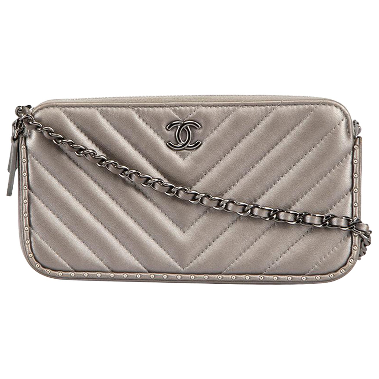 Chanel 2018 Gunmetal Leather Wallet on Chain