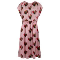 Adam Lippes Pink Silk Printed Knee Length Dress Size L