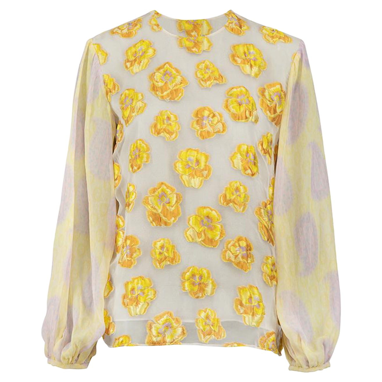 Giambattista Valli Yellow Floral Embroidered Top Size L For Sale