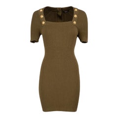 Balmain Khaki Square Neck Knit Mini Dress Size XS