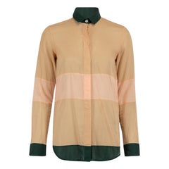 Used Celine Beige Colour Block Sheer Blouse Size M