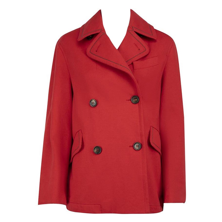 Brunello Cucinelli Red Bead Double Breasted Peacoat Size M For Sale