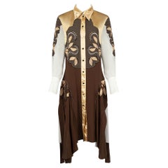 Chloé Brown Silk Studded Panel Shirt Dress Size S