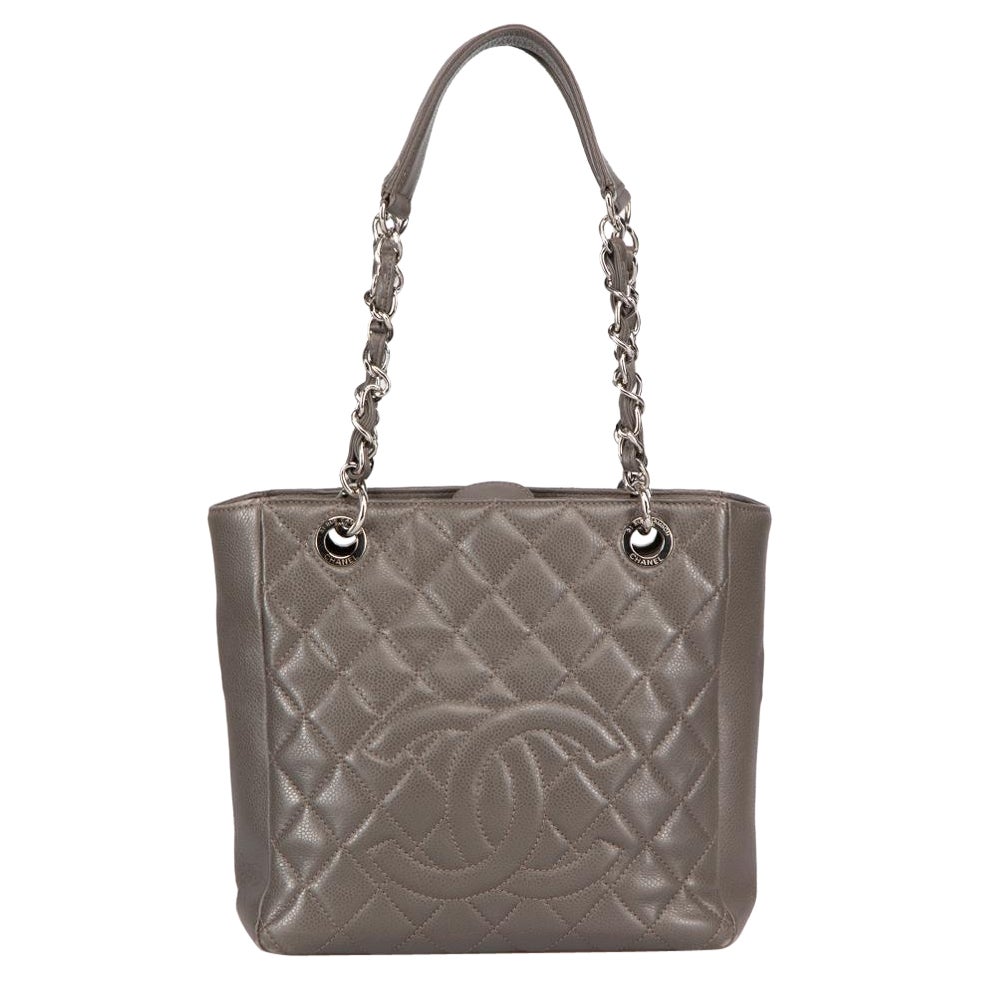 Chanel Grey Caviar Leather Petite Shopping Tote