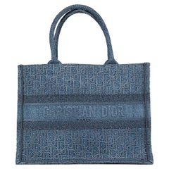 Used Dior Blue Denim Medium Oblique Logo Book Tote