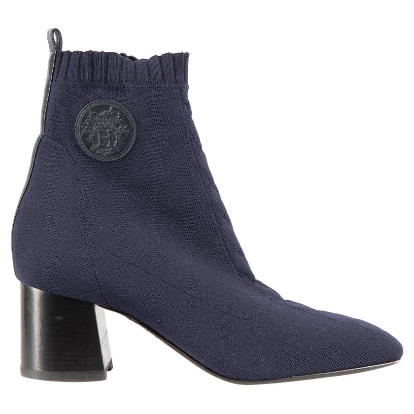Hermès Navy Volver 60 Sock Boots Size IT 40.5 For Sale