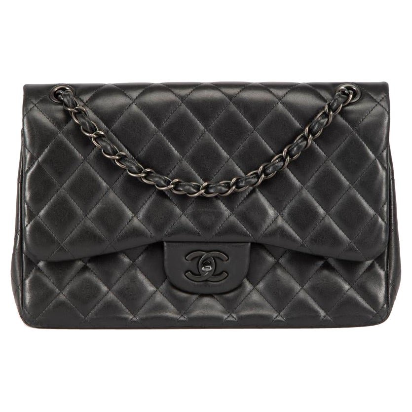 Chanel So Black Lambskin Jumbo Double Flap Bag