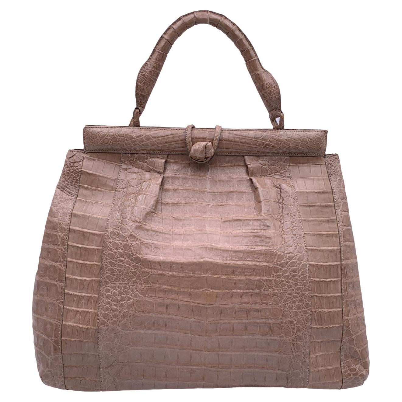 Nancy Gonzales Taupe Leather Satchel Handbag Top Handle Bag For Sale