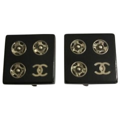 chanel resin earrings Chanel Black Resin "Tools of the Fashion Trade" CC Logo Snap Earrings