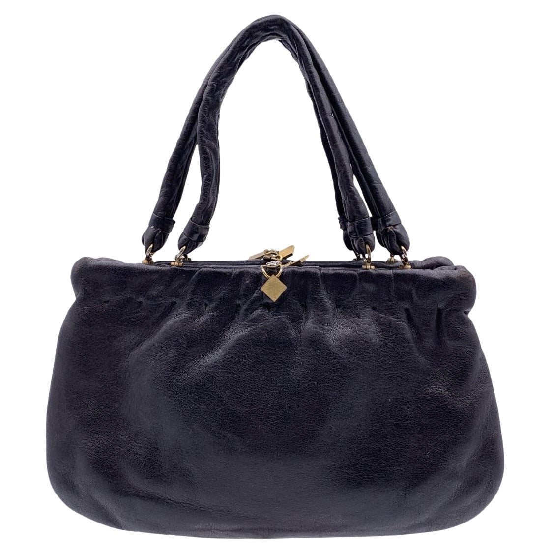 Fendi Vintage Rare Dark Brown Nappa Leather Handbag Satchel For Sale