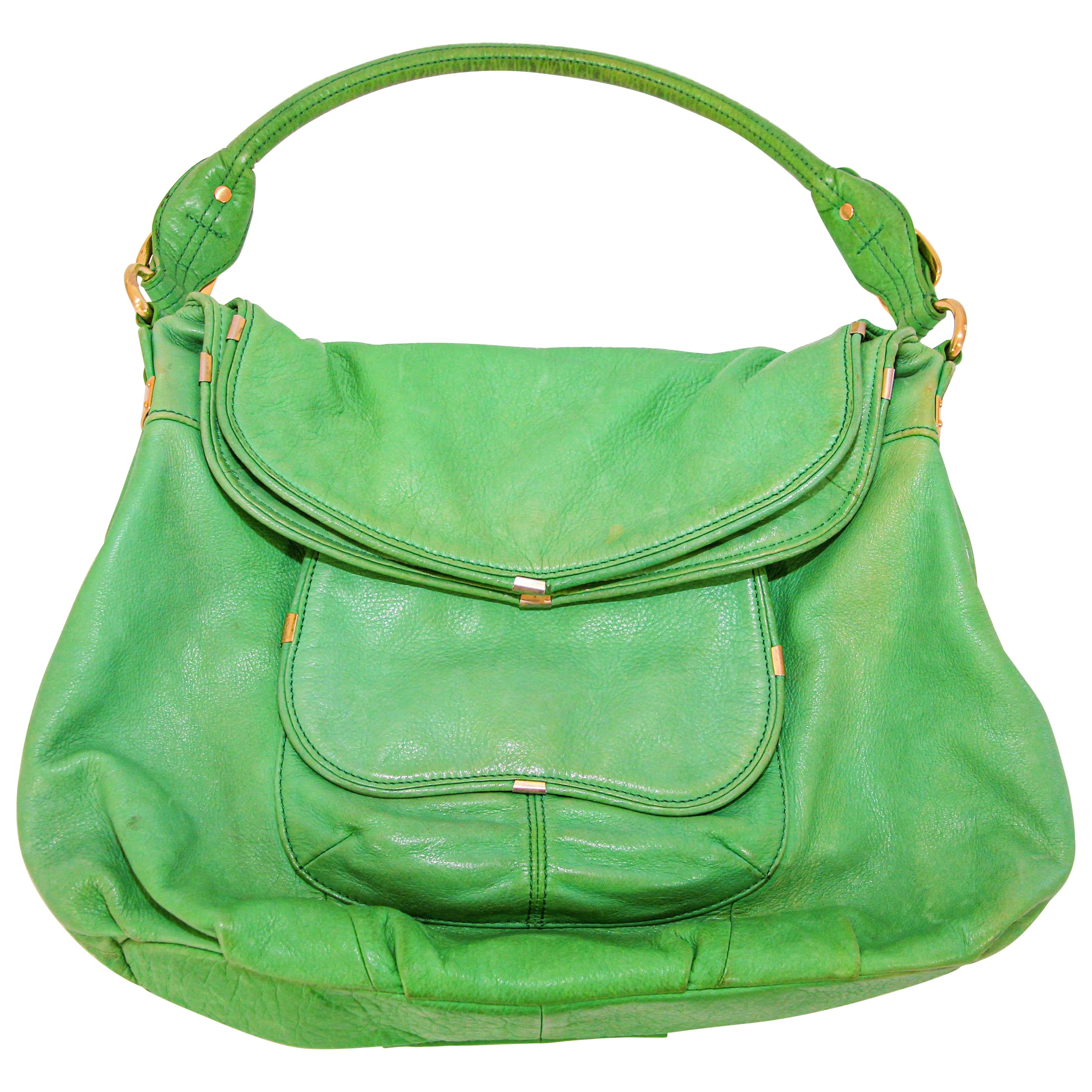 B. Makowsky Green Leather Shoulder Bag For Sale