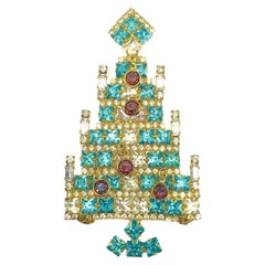 Dominique, grande broche d'arbre de Noël ornée de bijoux, années 1980