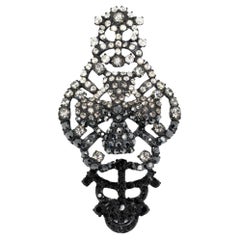 Christian Lacroix Black Rhinestone-Embellished Skull Brooch