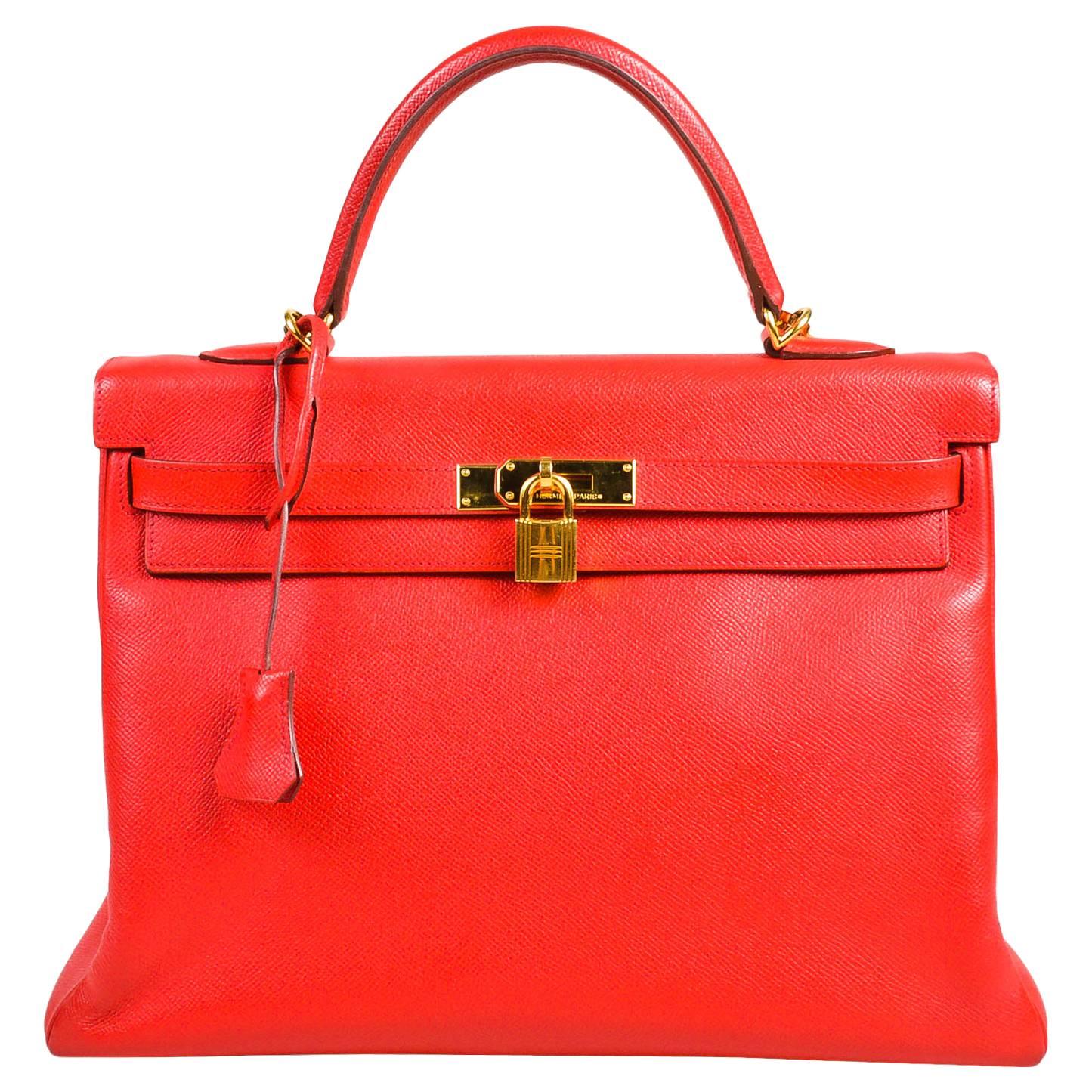 Hermes "Geranium" Red Epsom Leather GHW "Kelly" 35 cm Bag For Sale