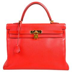 Hermes "Geranium" Red Epsom Leather GHW "Kelly" 35 cm Bag