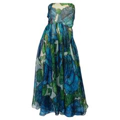 1950s Blue Strapless Silk Chiffon Helena Barbieri Dress 11