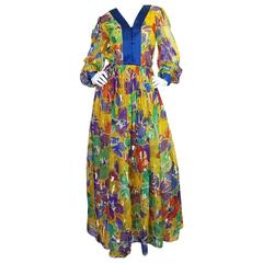 1970s Givenchy Floral & Heart Print Silk & Metallic Dress 5
