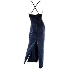 Vintage Gianni Versace Versus 1990s Metallic Gunmetal Gray Bodycon Gown / Dress 